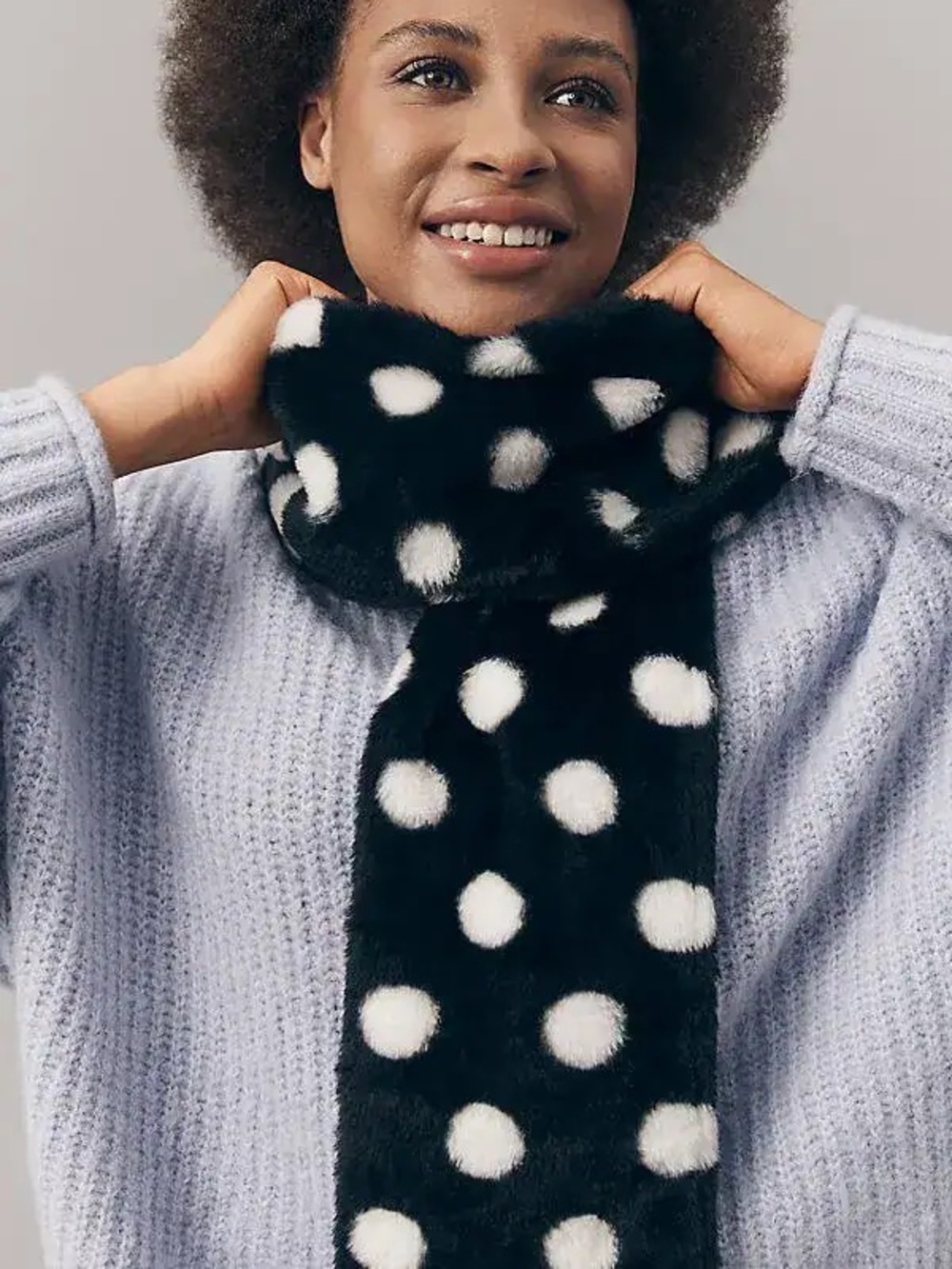 NWOT Anthropologie Unreal Fur Polka Dot Scarf